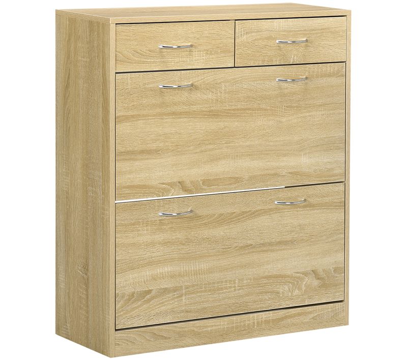 Meuble à Chaussures 2 Abattants Double Niveau 2 Tiroirs