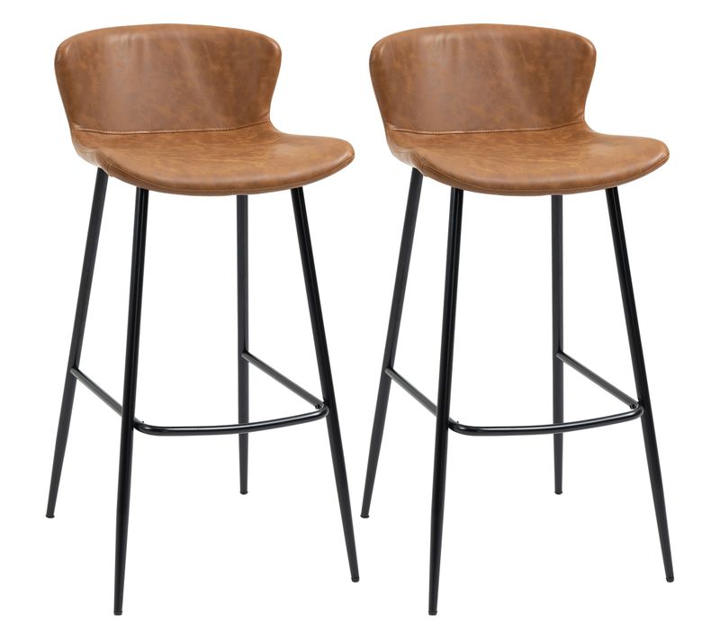 Lot De 2 Tabourets De Bar Design Vintage Acier Noir Pu Marron
