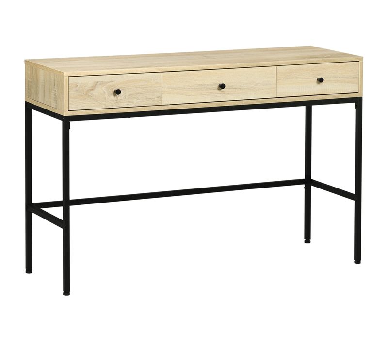 Console Design Industriel 3 Tiroirs Acier Noir Aspect Bois Clair