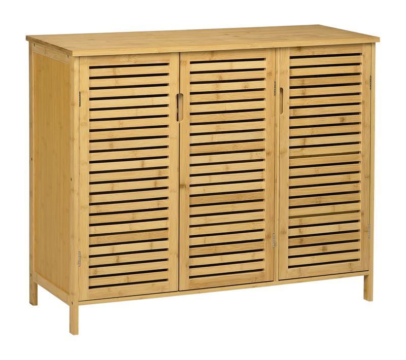 Meuble à Chaussures Style Cosy Chic - 3 Portes, 6 Étagères - Bambou Verni