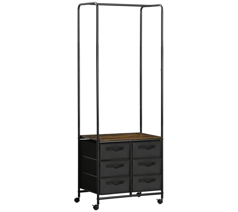 Penderie Portant à Vêtements Style Industriel 6 Tiroirs