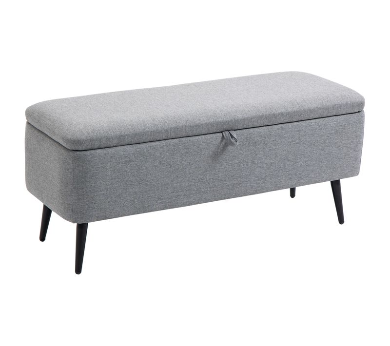 Banc Coffre De Rangement Piètement Acier Noir Tissu