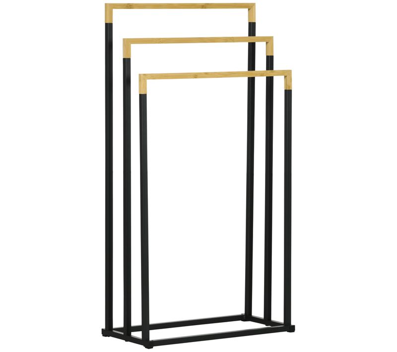 Porte-serviette Autoportant 3 Barres Bambou Acier