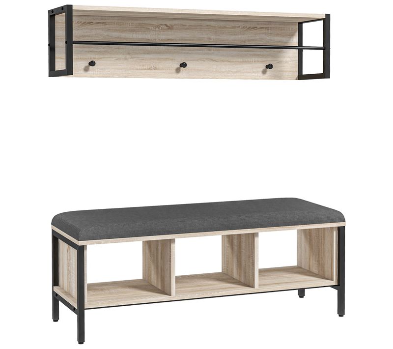 Vestiaire D'entrée Banc à Chaussures 3 Compartiments 3 Patères Barre Penderie