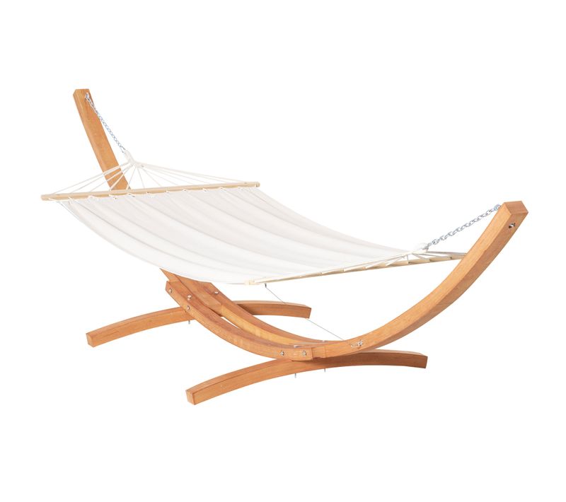 Hamac De Jardin 1 Place Avec Support En Bois Toile Coton Blanc