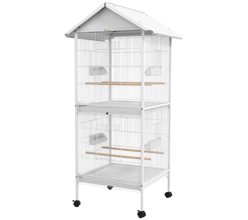 Volière Cage à Oiseaux Sur Roulettes Design Maison Acier Blanc