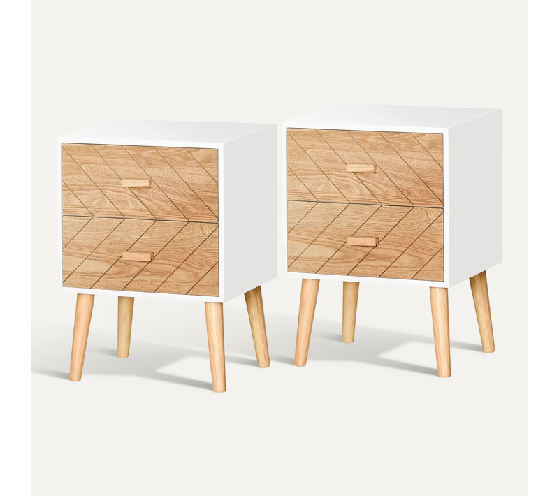 Lot De 2 Chevets Design Scandinave Bicolore Blanc Hêtre