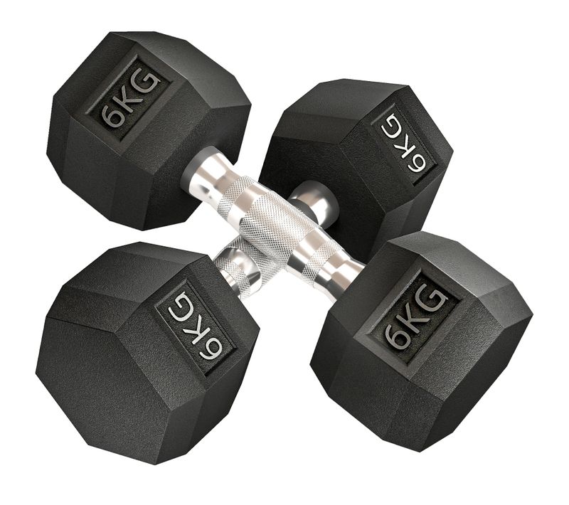 Lot De 2 Haltères Courtes Hexagonales - Total 12 Kg - Métal Caoutchouc Noir