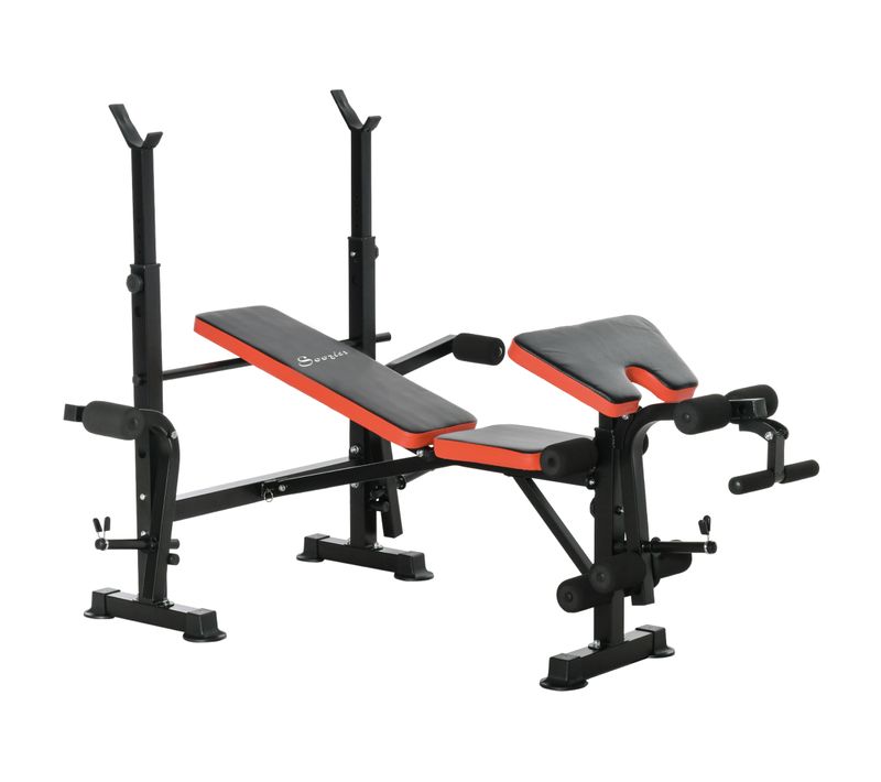 Banc De Musculation Support D'haltères Dossier Réglable Noir Rouge