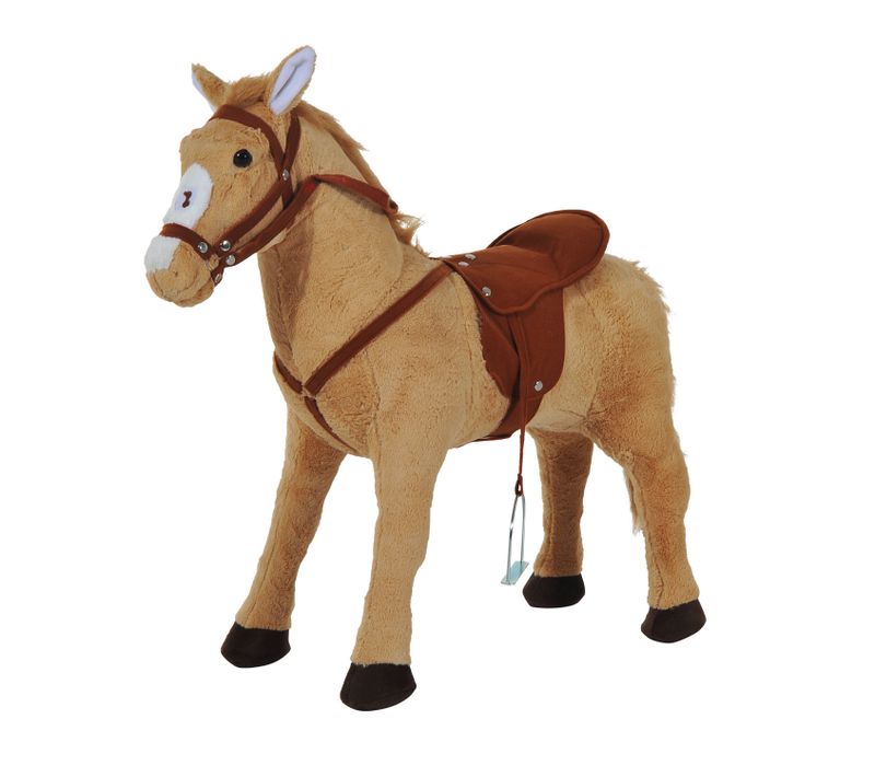 Cheval Debout En Peluche Effets Sonores Hennissement Et Galop Beige