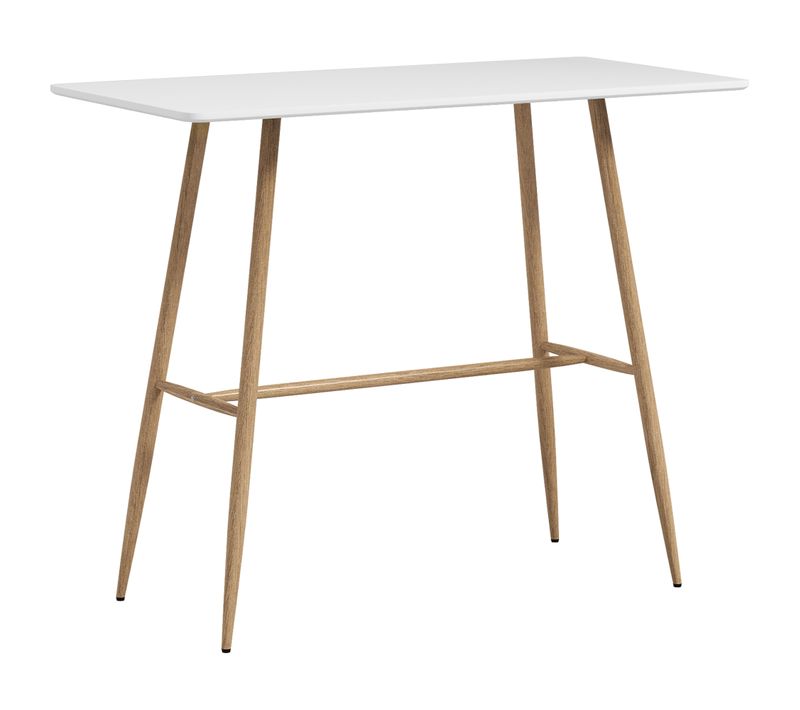 Table De Bar Rectangulaire Style Scandinave Acier Aspect Bois Mdf Blanc
