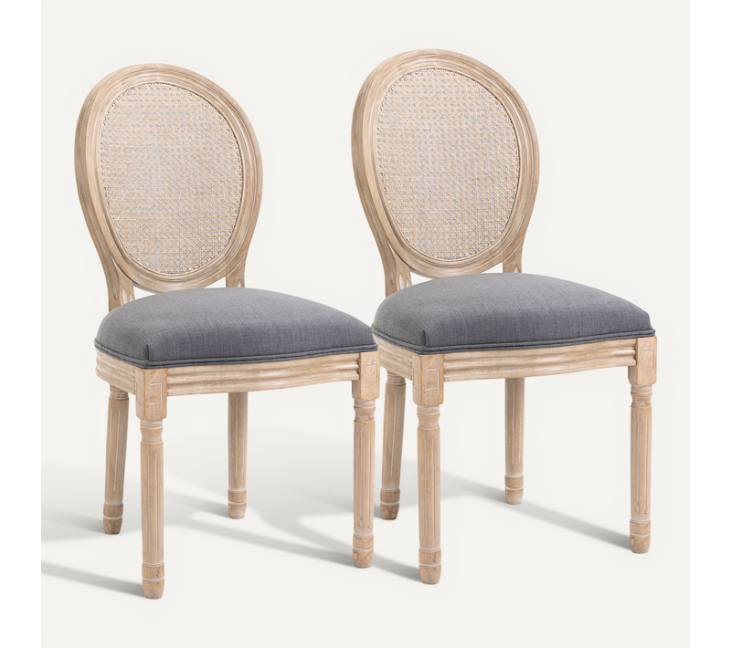 Lot De 2 Chaises Médaillon Louis Xvi Cannage Et Aspect Lin