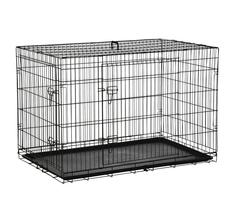 Cage De Transport Pour Chien Pliable - Dim. 121l X 77l X 82h Cm - Acier Abs Noir