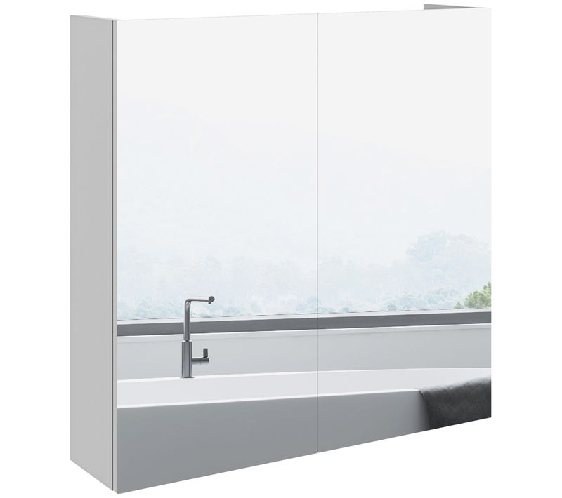 Armoire Miroir De Salle De Bain 2 Portes 2 Étagères Mdf Blanc