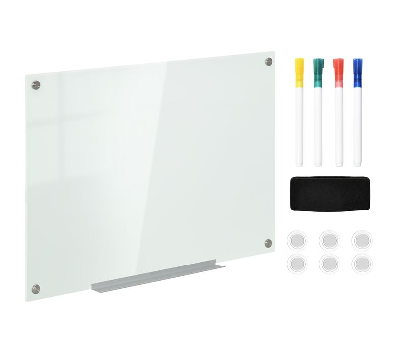 Tableau Magnétique En Verre Dim. 90l X 60l Cm - Accessoires Inclus - Blanc Mat