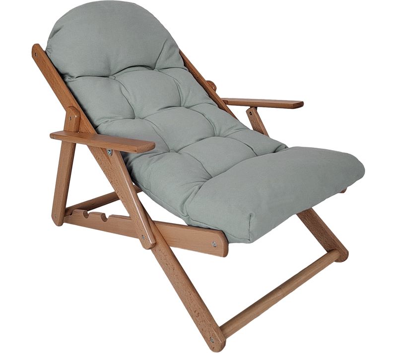 Fauteuil De Jardin Pliable Bois Avec Coussin Capitonné Gris