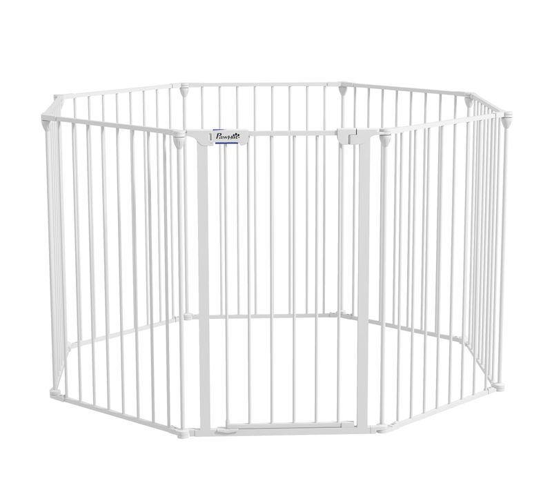 Barrière De Sécurité Parc Enclos Chien Modulable Pliable Avec Porte Blanc