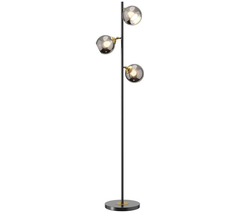 Lampadaire Globe Design Néo-rétro 3 Ampoules Orientables H. 162 Cm Métal Noir Doré Verre Gris
