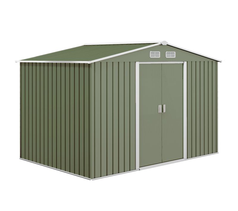 Abri De Jardin 2 Portes Coulissantes - Fondation Incluse - Tôle Acier Ondulée