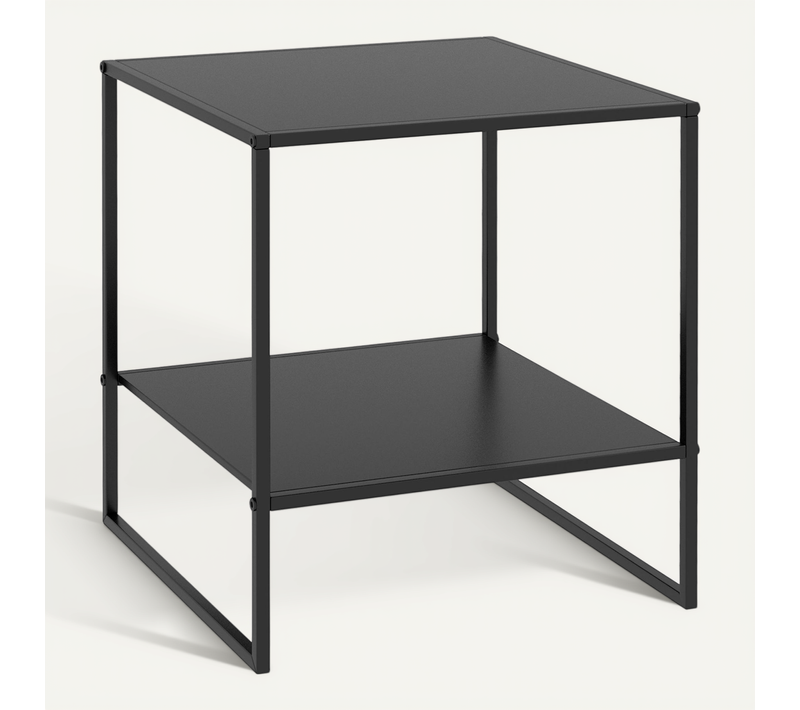 Table D'appoint Bout De Canapé 2 Niveaux Acier Noir