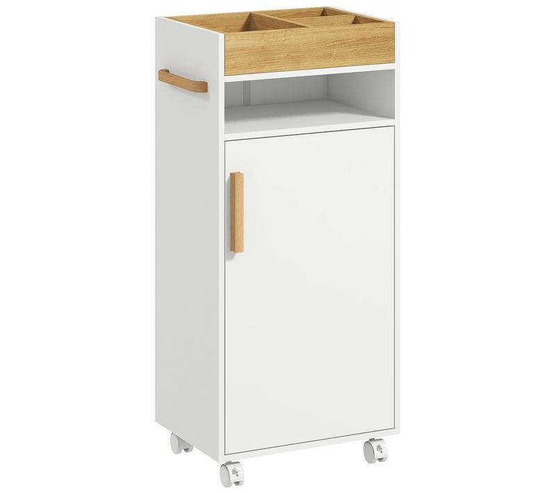 Meuble Bas De Salle De Bain Sur Roulettes Porte Niche Plateau Amovible