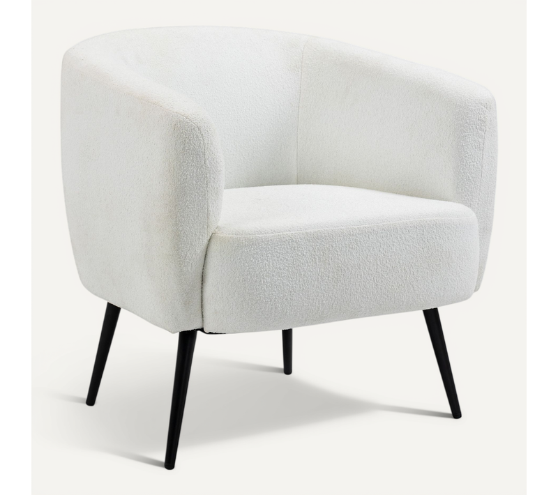 Fauteuil Lounge Design Effet Laine Bouclée Blanc Cassé