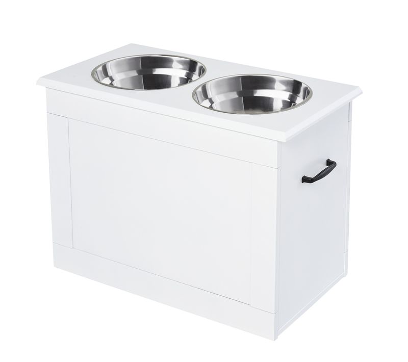 Porte-gamelles Surélevé 2 Gamelles Avec Coffre Blanc