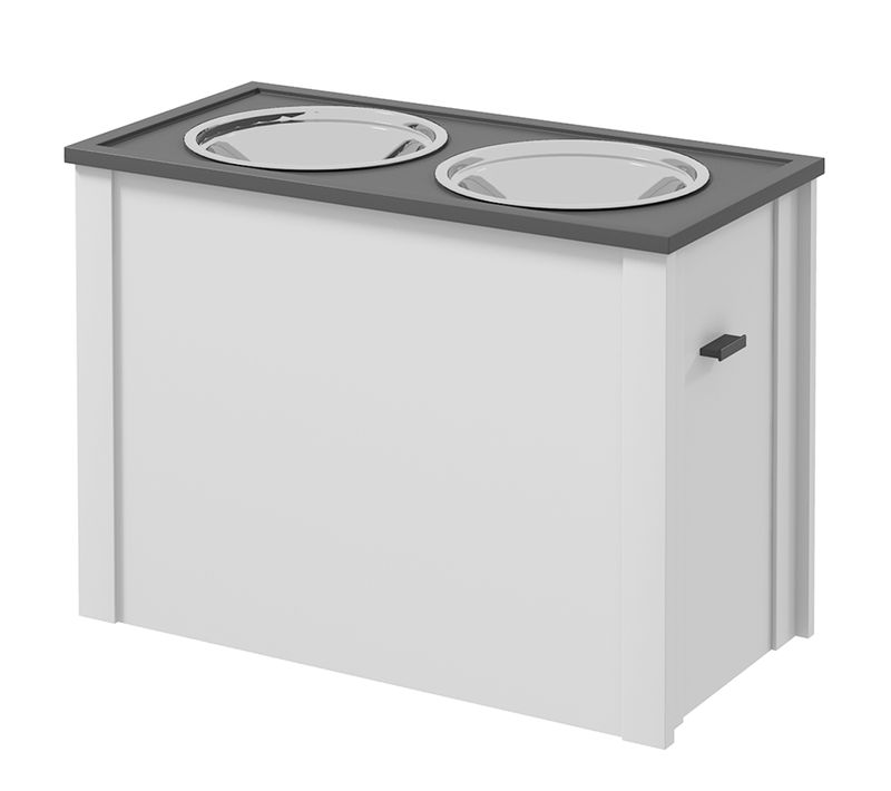 Porte-gamelles Surélevé Rangement 2 En 1 - Tiroir, 2 Gamelles - Blanc Gris