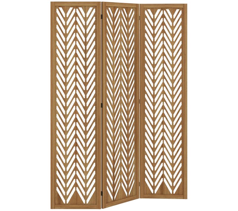 Séparateur De Pièces Ajouré 3 Panneaux Bois Paulownia Verni