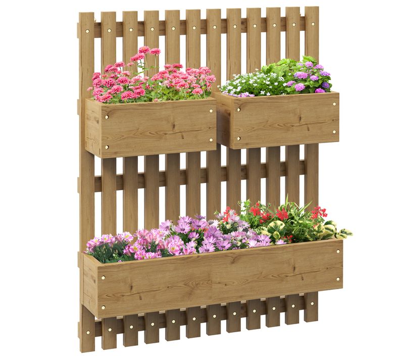 Lot De 3 Jardinières Murales Avec Treillis Bois