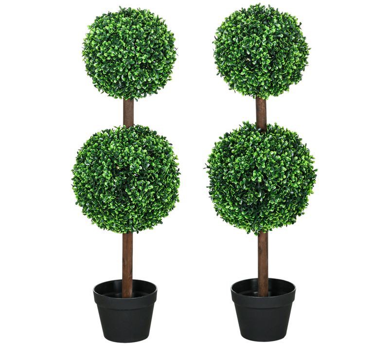 Lot De 2 Buis Artificiel Double Boules Cailloux Et Pot Inclus