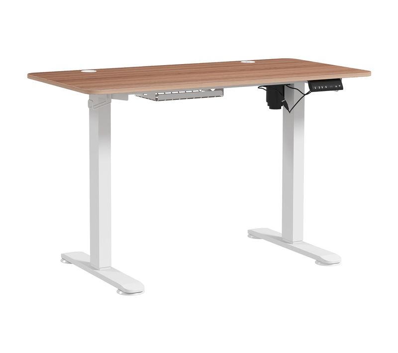 Bureau Assis Debout Électrique Acier Noir Aspect Bois