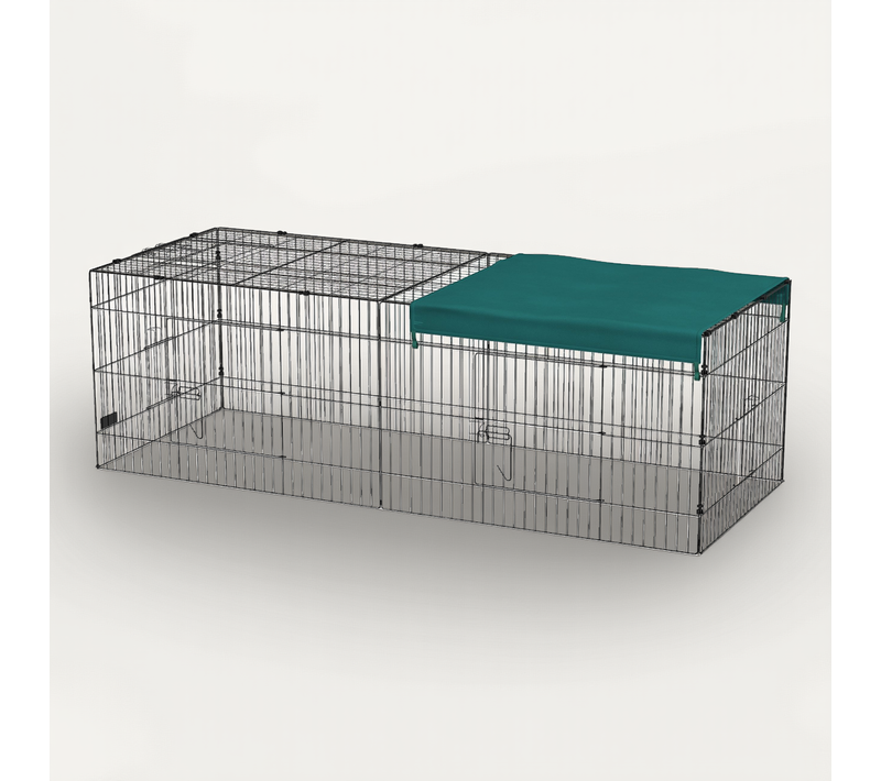 Parc Enclos Petits Animaux - Tout équipé - Acier Noir Polyester Vert