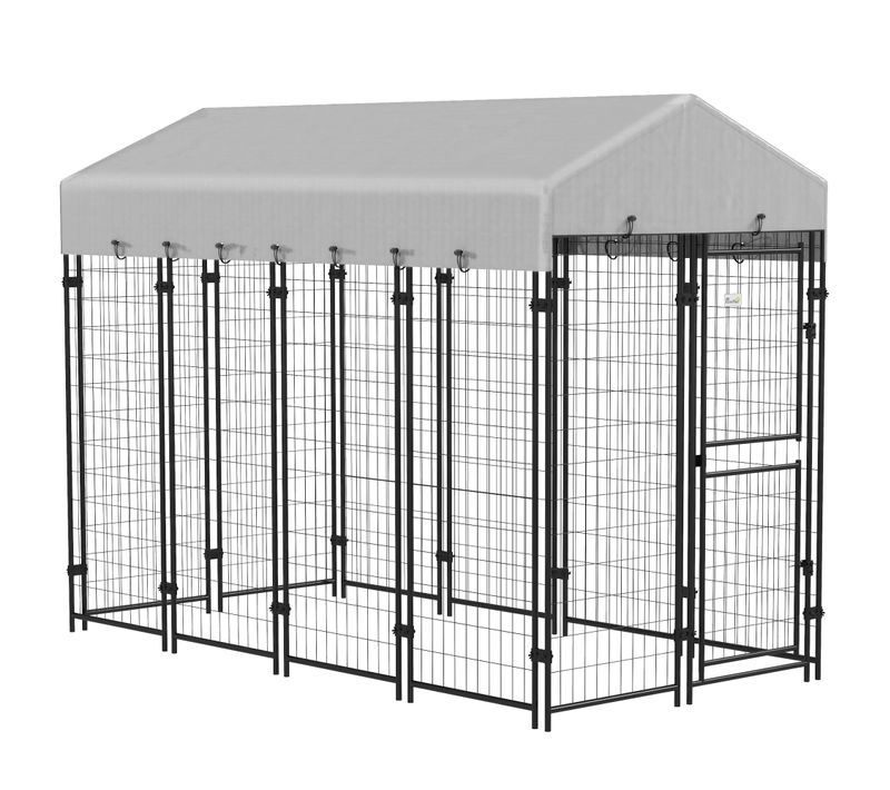 Chenil Extérieur Abrité Pour Chien Acier Noir Pe Gris