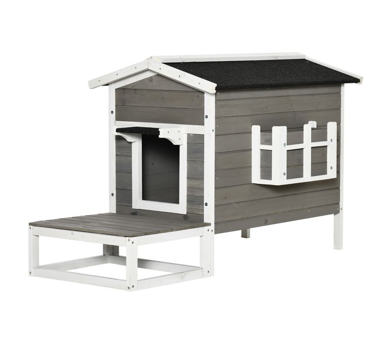 Niche Villa Chat Petit Chien - Multi-équipement - Bois Pré-huilé Peint