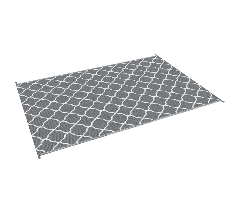 Tapis Extérieur Réversible Style Graphique Plastique Gris Blanc