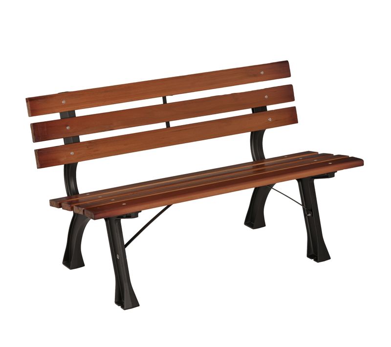 Banc De Jardin 2 Places Style Rural Chic Fonte Alu Noir Bois Lasuré