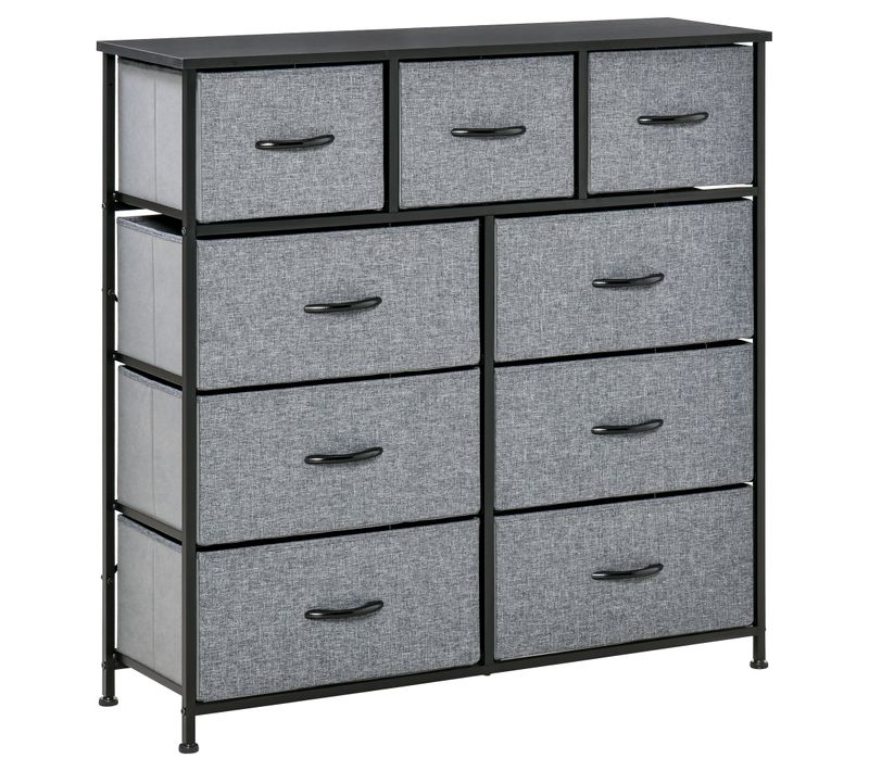 Rangement Commode 9 Tiroirs Plateau Acier Mdf Non Tissé