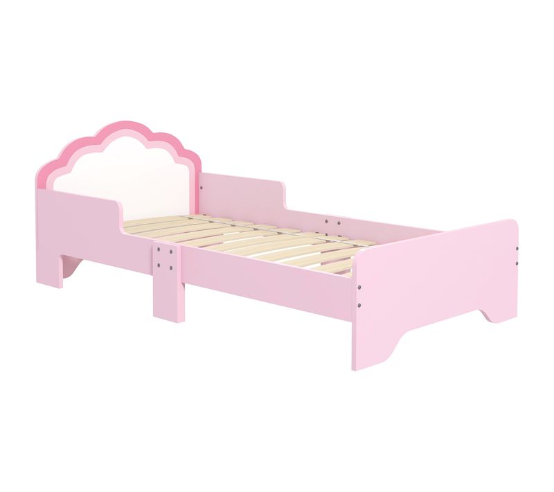 Lit Enfant Design Girly Motif Nuage Avec Sommier à Lattes Rose Blanc