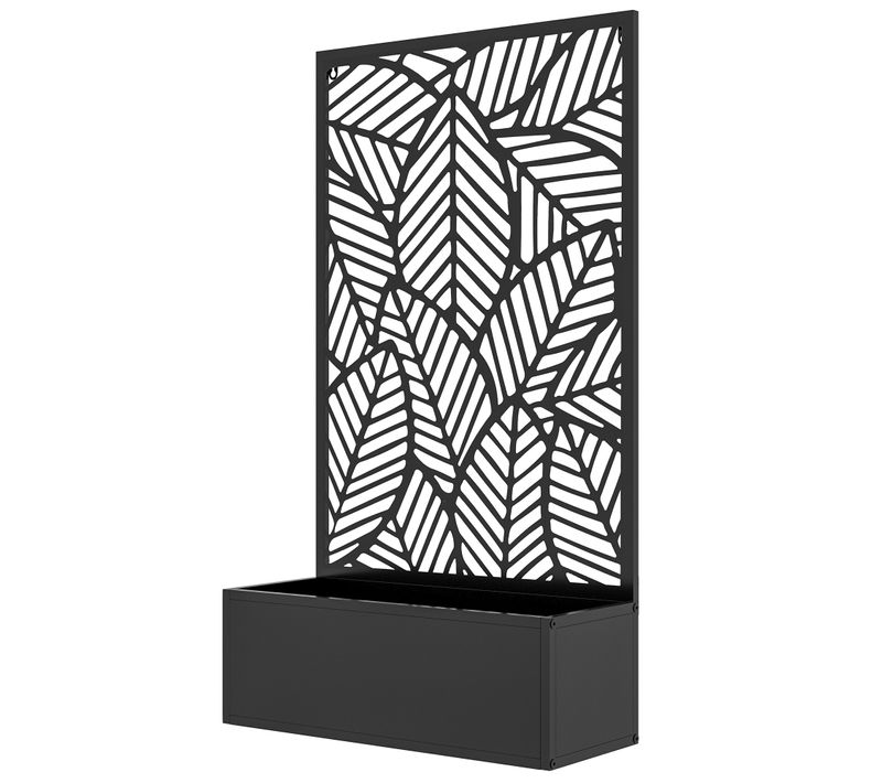 Jardinière Avec Treillis Design Feuillage Métal Époxy Noir