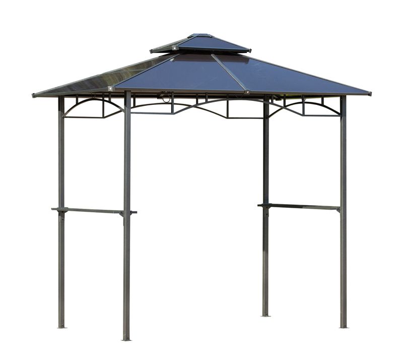 Pavillon Jardin Abri Barbecue 2 Étagères Alu. Métal Noir Polycarbonate