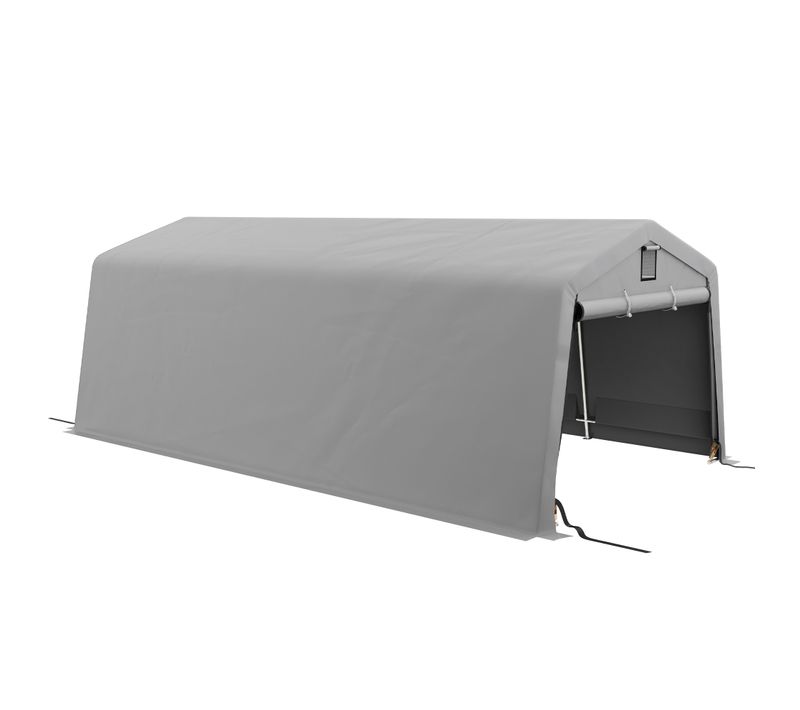 Tente Garage Carport 6x3.3m Acier Galvanisé Pe Haute Densité Gris