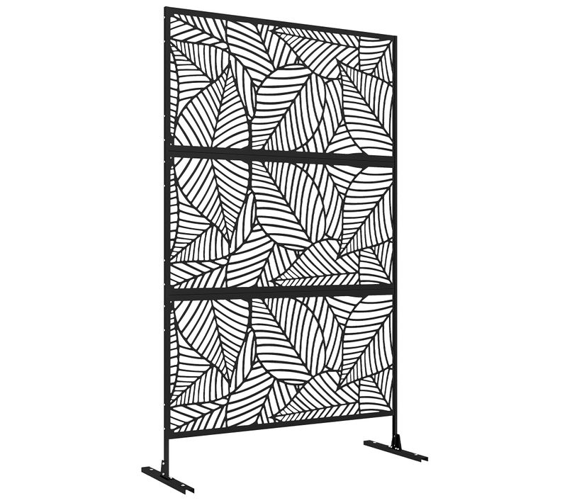 Panneau Brise Vue Décoratif Paravent Extérieur Motif Végétal Métal Noir
