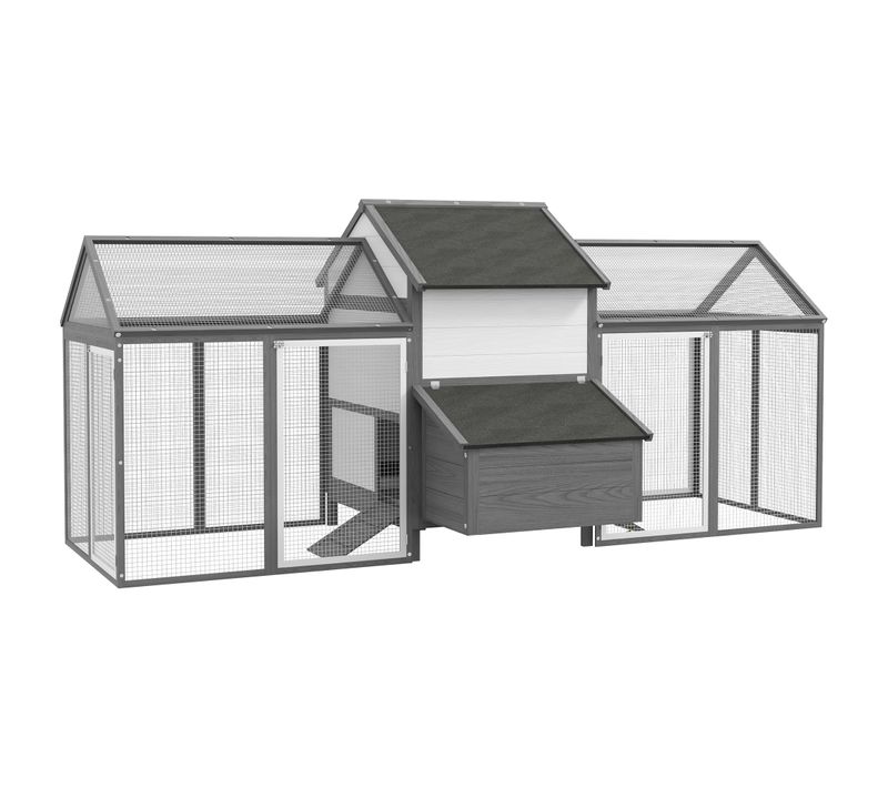 Poulailler En Bois 2 Enclos Modulables Niche Pondoir Gris