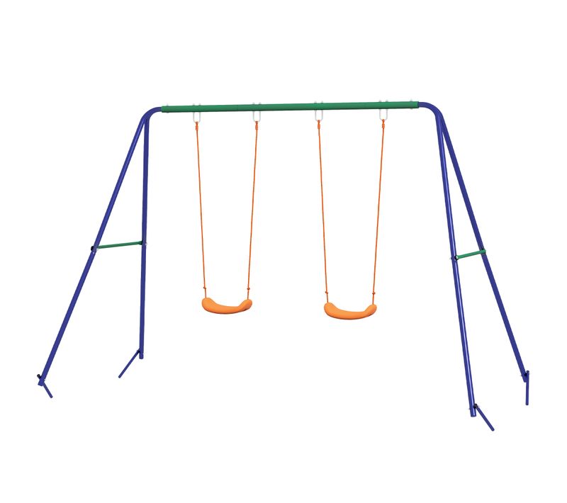 Balançoire 2 Agrès Portique Avec 2 Balançoires Vert Bleu Orange