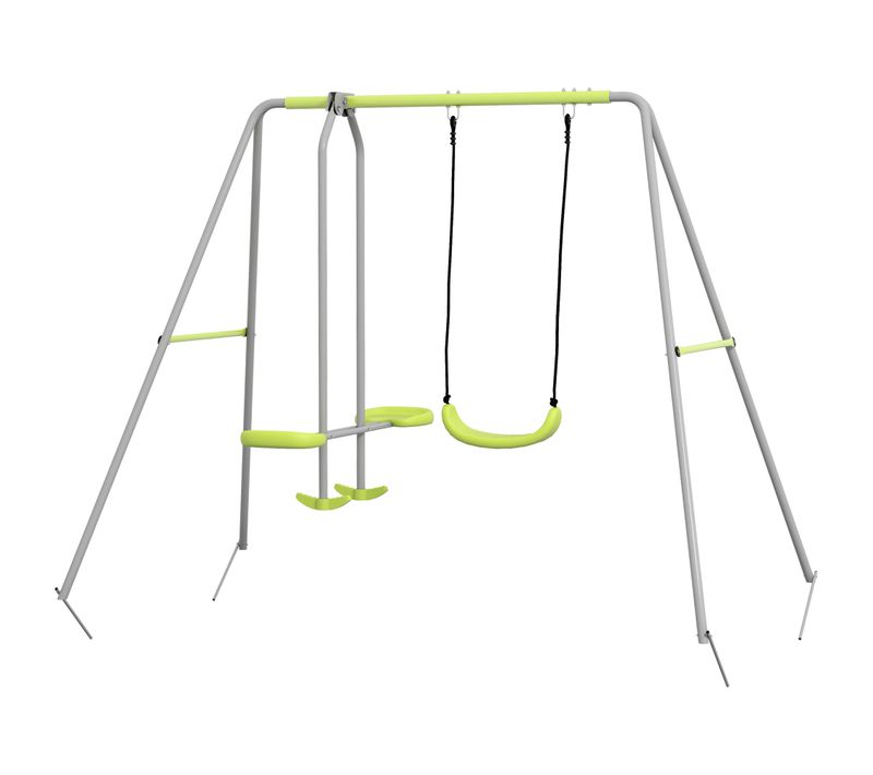 Balançoire 2 Agrès Portique Avec Balançoire Et Face à Face Gris Vert