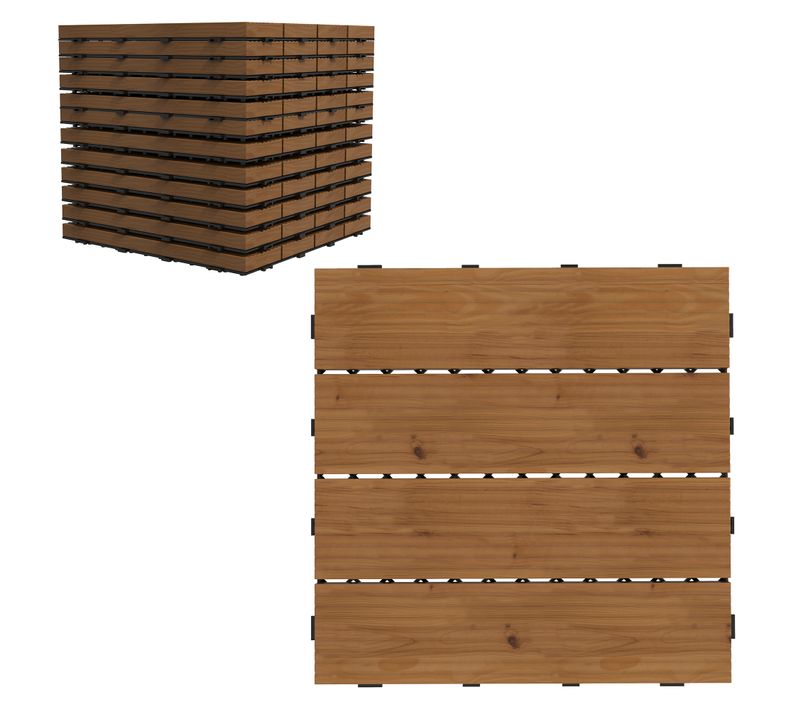 Dalles Terrasse Clipsables - Lot De 12 Pièces, Max. 1,08 M² - Sapin Pré-huilé