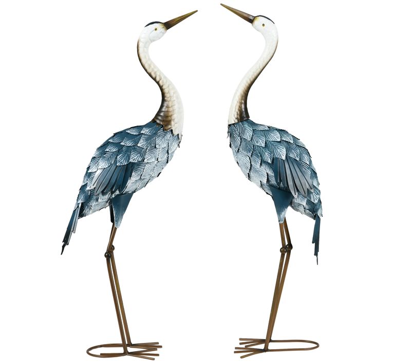 Lot De 2 Statues De Jardin Grues Acier