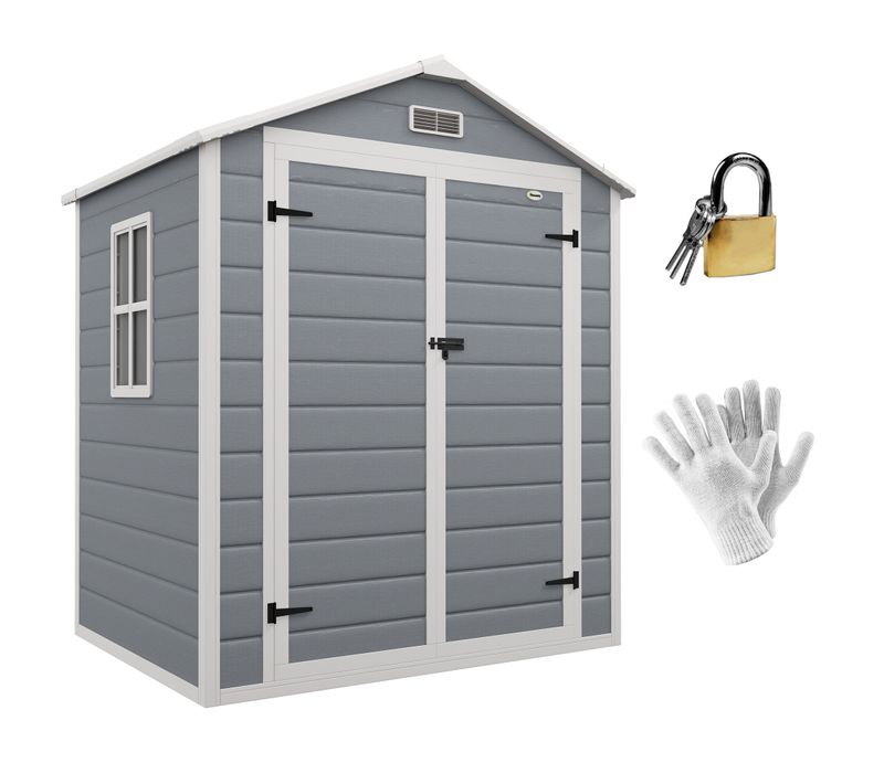 Abri De Jardin Cabanon 2,12 M² - 2 Portes, Fenêtre, Aération, Toit Double Pente - Résine Pp Gris