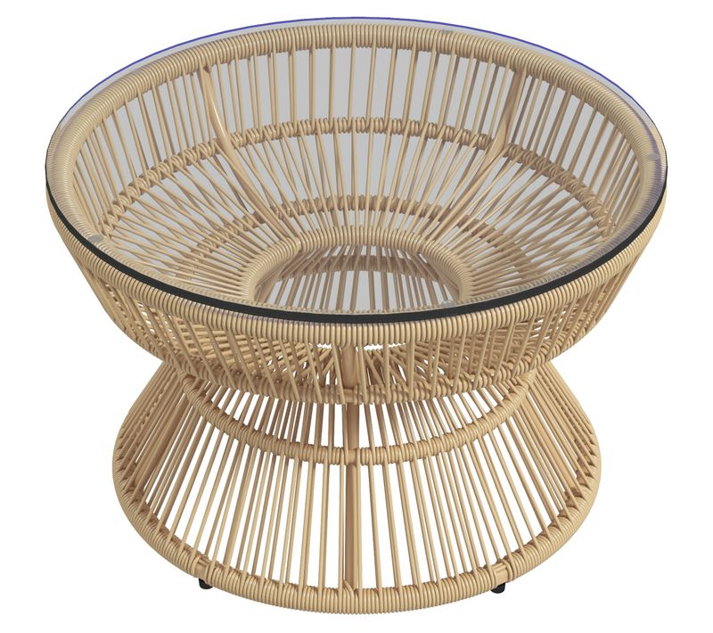 Table Basse De Jardin Ronde Résine Aspect Rotin Plateau Verre